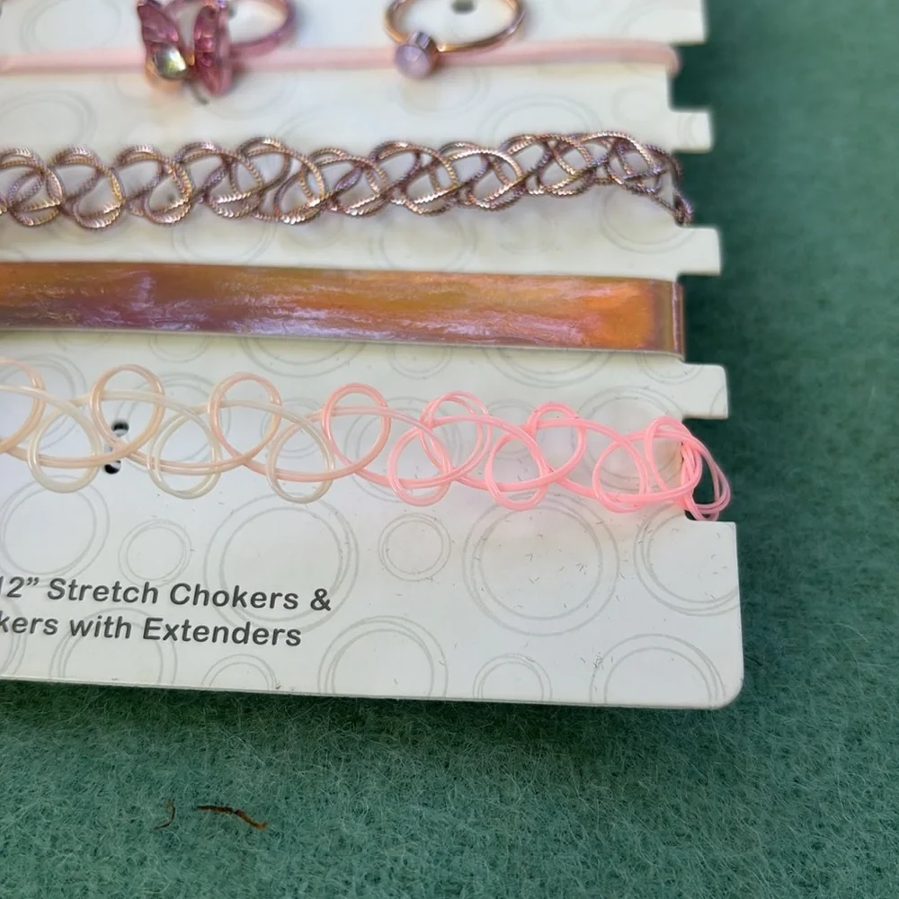 NWT Wonder Nation 4 12” Chokers 2 Extenders 3 Rings Set Butterfly Love Stretch